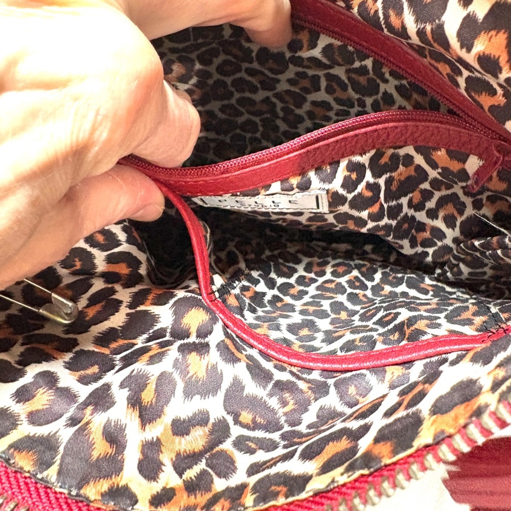 bag PELLE WILSONS LEATHER red peppled crossbody square 10x10x3 vintage zip close - Picture 7 of 12